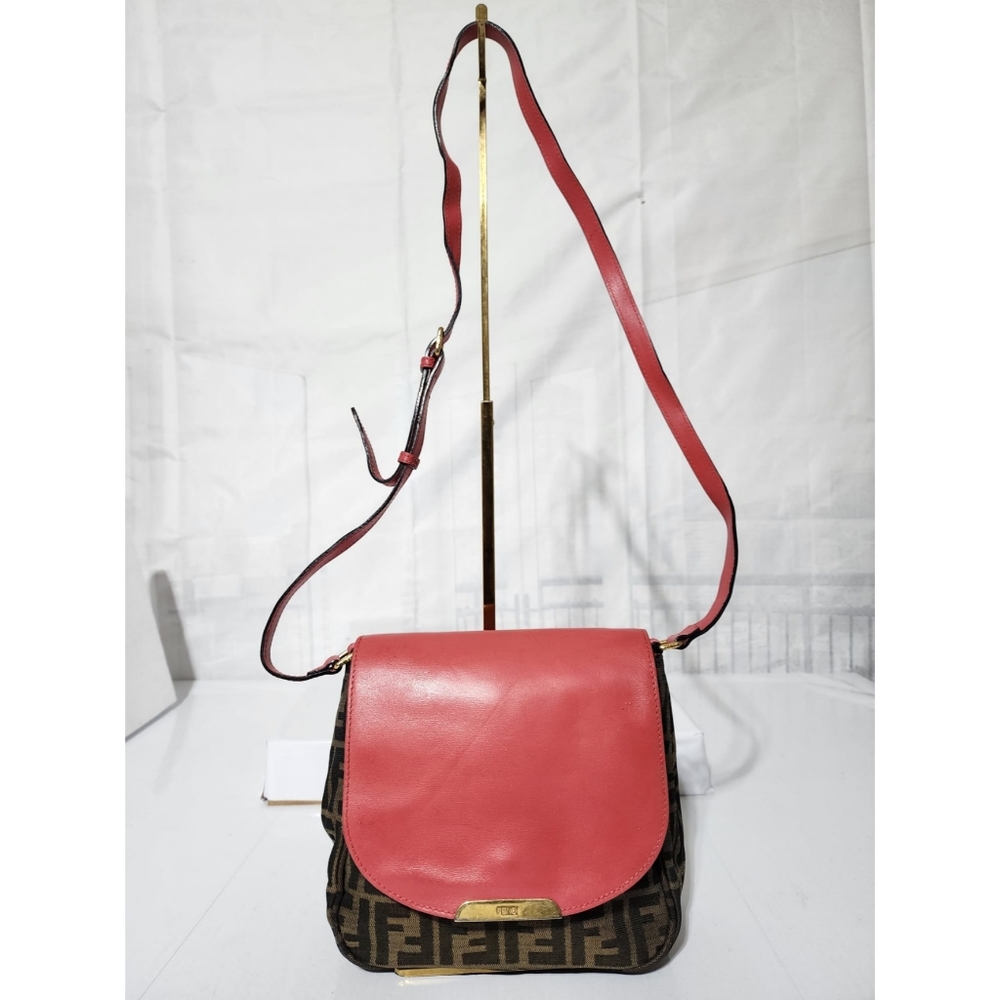 FENDI Zucca Vitello Elite Small Messenger Bag Tobacco Ecstasy Pink/Brown